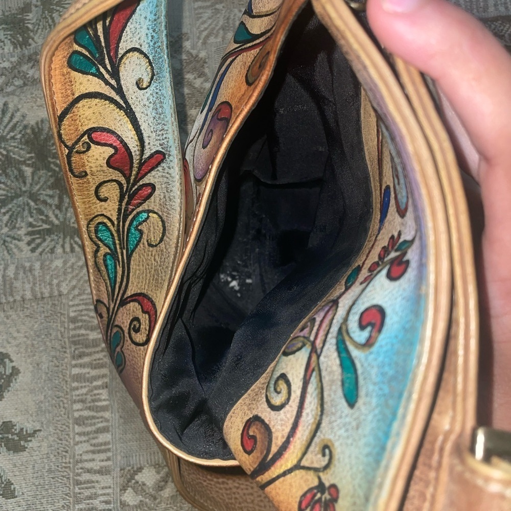 Butterfly bag hand painted Anuschka purse bohemian travel messenger bag - Picture 11 of 16